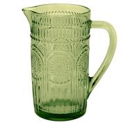 Boston International Vintage-Inspired Glass Pitcher with Embossed Floral Pattern, 4.5" x 7.75", Olive Green Codi