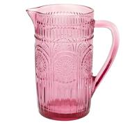 Boston International Vintage-Inspired Glass Pitcher with Embossed Floral Pattern, 4.5" x 7.75", Pink Codi