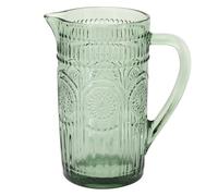Boston International Vintage-Inspired Glass Pitcher with Embossed Floral Pattern, 4.5" x 7.75", Sage Green Codi