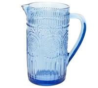 Boston International Vintage-Inspired Glass Pitcher with Embossed Floral Pattern, 4.5" x 7.75", Sky Blue Codi