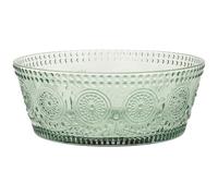 Boston International Vintage-Inspired Glass Serving Bowl with Embossed Floral Pattern for Salad Snacks Dinner, Large 7" x 2.75", Sage Green Codi