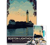Boston Lighthouse Jigsaw Puzzles for Teenagers,Help The Brain Exercise Addictive Toys to Cultivate Patience A Work of Art 38x26cm