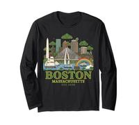 Boston MA Cityscape Irish St Patricks Day Skyline Souvenir Long Sleeve T-Shirt