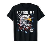 Boston MA Patriotic Eagle USA Flag Distressed Design T-Shirt