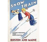 Boston Maine Snow Train Skiing Winter Snow Advert Art Print Canvas Premium Wall Decor Poster Mural
