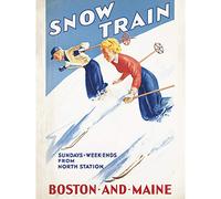 Boston Maine Snow Train Skiing Winter Snow Advert Large Wall Art Print Canvas Premium Mural