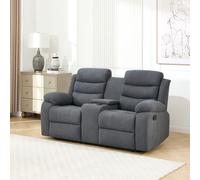 BOSTON MANUAL RECLINER 2 SEATER FABRIC SOFA w DRINKS CONSOLE GREY