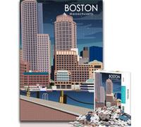 Boston Massachusetts Art 1000 Piece Jigsaw Puzzle for Adults And Teenagers,Educational Games Wall Decoration Unique Birthday And Xmas Gifts 38x26cm
