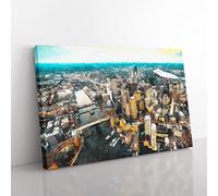 Boston Massachusetts Painting Modern Art Canvas Wall Art Print Ready to Hang, Framed Picture for Living Room Bedroom Home Office Décor, 50x35 cm (20x14 Inch)