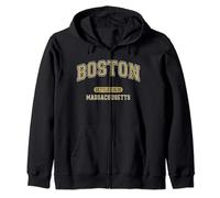 Boston Massachusetts Settled 1630 Vintage Sports Beige Zip Hoodie