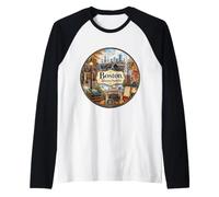 Boston Massachusetts, Tall Ships, Cheers, New England Raglan Baseball Tee