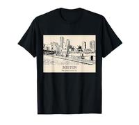 Boston Massachusetts Vintage Skyline Drawing T-Shirt