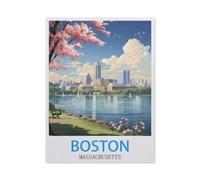 Boston Massachusetts Vintage Travel Poster,Tin Signs Gift Funny Vintage Metal Sign Plaqu Poster Wall Art Pub Bar Kitchen Garden Bathroom Home Decor(30x40cm)12x16 inch-BX42