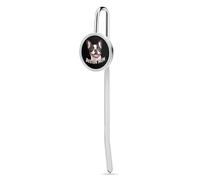Boston Mom Terrier Dog Face Metal Bookmark Charm 1.2"