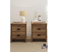 Boston Pair of 2 Drawer Bedside Tables Oak