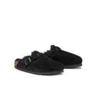 Birkenstock Boston Fur Sheepskin Black suede Womens slipper mules 259883 in a Plain Suede Leather in Size 40
