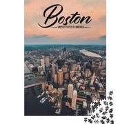 Boston Skyline Jigsaw Puzzle 1000 Piece Recycled Paper for Adults Urban DuskPuzzle Educational Game Decompression Home Activity Great Gift Idea for Birthdays 70x50cm/1000pcs