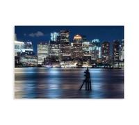Boston Skyline Reflected in The Sunset over The Harbor Canvas Poster Wall Art Decor Print Picture Paintings for Living Room Bedroom Decoration 12x18inch(30x45cm)