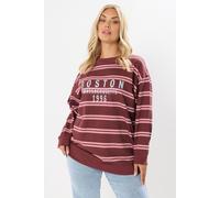 'Boston' Slogan Stripe Sweatshirt Yours Red 26-28