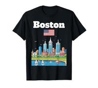 Boston Souvenir Massachusetts Trip American Flag T-Shirt