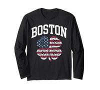 Boston St Patricks Day Four Leaf Clover American Flag Long Sleeve T-Shirt