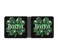 Boston St. Patrick's Day Shamrock Irish Clover Leather Wallets for Men Slim Bifold Wallet Credit Card Holder Front Pocket Wallets