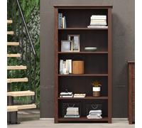 Boston Tall 5-Shelf Bookcase, Antique Wax Brown Finish, Rustic Design