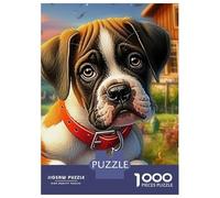Boston Terrier 1000 Piece Premium Cardboard Collared Dog in Garden Puzzle, Adult Educational Challenge, Stress Relief, Birthday Gift & Wall Decor for Family 52x38cm/1000pcs