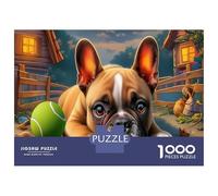 Boston Terrier 1000 Pieces Jigsaw Puzzle Recycled Paper French Bulldog Playful Farm Setting for Adults Kids Fun Present Home Activity Wall Decoration And Gifts 38x26cm/1000pcs