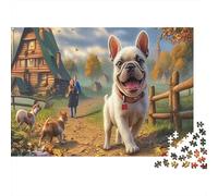 Boston Terrier 1000 Pieces Sturdy Cardboard Cute Dog Jigsaw Puzzle Game Senior Jigsaw Enthusiasts Educational Game Challenge for Home Decor 38x26cm/1000pcs