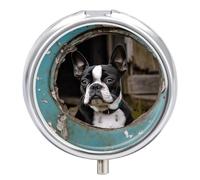 Boston Terrier 3 Compartment Pill Box, Small Travel Pill Case for Wallet and Pocket, Portable Daily Pill Organizer for Holding Vitamin Supplements