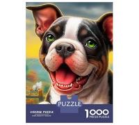 Boston Terrier 3-Layer Cardboard 1000 Pc Dog in Blooming Flowers Puzzle, Impossible Hard, Logic Training, Stress Relief & Family Collector Gift 38x26cm/1000pcs