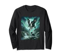 Boston Terrier Aurora Borealis Northern Lights Dog Long Sleeve T-Shirt