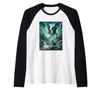 Boston Terrier Aurora Borealis Northern Lights Dog Raglan Baseball Tee