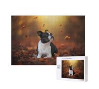 Boston Terrier Autumn Bokeh Dogs Dogs,300 Pieces Wooden Jigsaw Family Game Jigsaw Puzzles for Adults Teens Home Decor