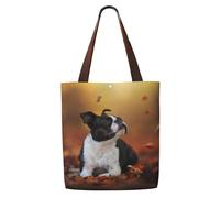 Boston Terrier Autumn Bokeh Dogs Dogs,Reusable Grocery Bags Shopping Tote Bags Large Capacity Canvas Shoulder bag