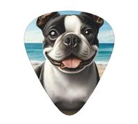 Boston-Terrier-Beach 12 Pack Guitar Picks With 3 Thicknesses And Storage Box, Abs Plectrums For Electric Bass Guitar Players