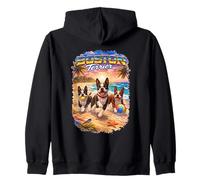 Boston Terrier Beach Funny Summer Pup Lover Tropical Sunset Zip Hoodie