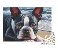 Boston Terrier Beach Jigsaw Puzzle Animal 1000 Pieces 100% Recycled Board Eco-friendly for Adults Gift for Stress Relief Fun 52x38cm/1000pcs