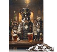 Boston Terrier Beer Dogs Puzzle Unique Home Decor 100% Recycled Cardboard Jigsaw Puzzle for Boy Or Girl 500pcs (52x38cm)