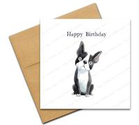 Boston Terrier Birthday Card - Dog Lover Happy Birthday Card - Cartoon Doodle Cute Pet Dog Breeds