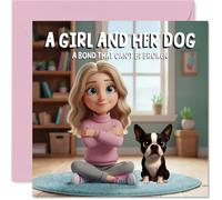 Boston Terrier Birthday Card for Women - A Girl and Her Dog - Happy Birthday Card for Girls, 145mm Female Greeting Cards