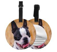 Boston Terrier Bokeh Dogs Pets Boston Terrier,Luggage Tags Pu Leather Name Tag Travel Suitcase Identifier ID Tags Durable Baggage Label 2 pcs