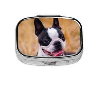 Boston Terrier Bokeh Dogs Pets Boston Terrier,Meta Pill Box 2 Compartment Medicine Case,Portable Organizer,Rectangle Meta Portable Organizer Pill Box 702 Compartment Medicine Case