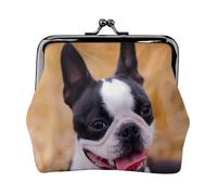 Boston Terrier Bokeh Dogs Pets Boston Terrier, PU Leather Coin Purse, Small Wallets, Change Pouch with Kiss Lock Clasp Buckle, Change Purse