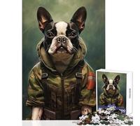 Boston Terrier Camo Jacket Jigsaw Puzzles 1000 Piece for Adults Great Gifts for Games Birthday Present Toy Wall Decor Suitable for People Aged 14 And Above (50x75cm)