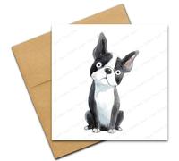 Boston Terrier Card - Dog Lover Blank Greetings Card for any Occasion - Birthday, Retirement, Good Luck, Get Well Soon - Cartoon Doodle Cute Pet Dog Breeds