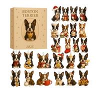 Boston Terrier Christmas Calendar - 2D Acrylic Decorations for 24 | Christmas Countdown Pendant | For Parties Birthday Offices Car Home School