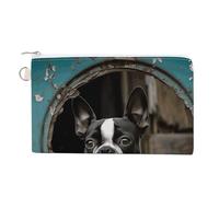 Boston Terrier Coin Purse with Key Ring Cute Change Purse Travel Portable Keychain Wallet with Zipper for Women Girls