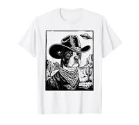 Boston Terrier Cowboy Dog UFO Desert Western Sci-Fi Art T-Shirt